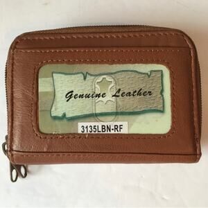 Leather rfid blocking wallet brown double zipper card holder